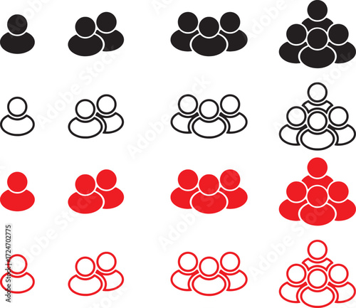 people, group, user, profile, icon, symbol, community, team, connection, graphic, design, set, collection, black, red, white background