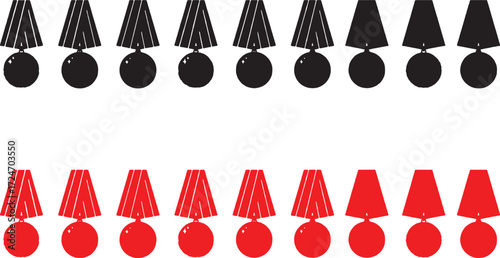 medal, award, icon, symbol, ribbon, black, red, set, collection, success, achievement, victory, prize, competition, recognition, graphic, design, element, simple, bold, white background, sports, honor