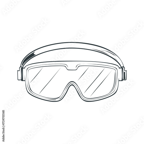 Illustration of safety goggles with a strap and clear lenses.