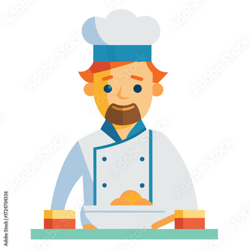 male chef prepare food semi flat colorful vector