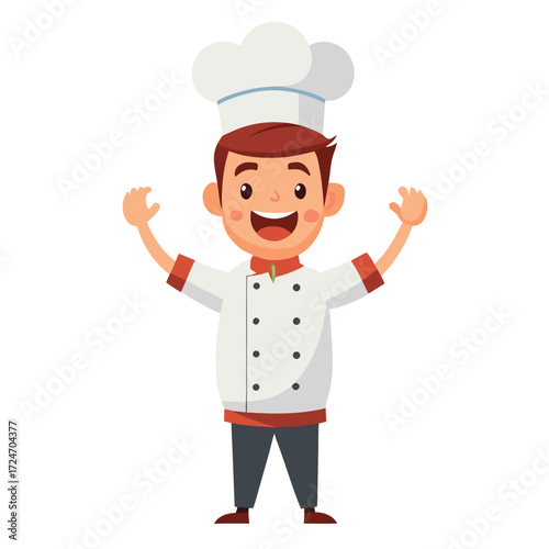 excited man chef cook wearing uniform flat vector icon