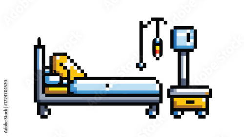 Hospital Room 8-Bit Pixel Art Background. Clinical Retro RPG Interior Scene