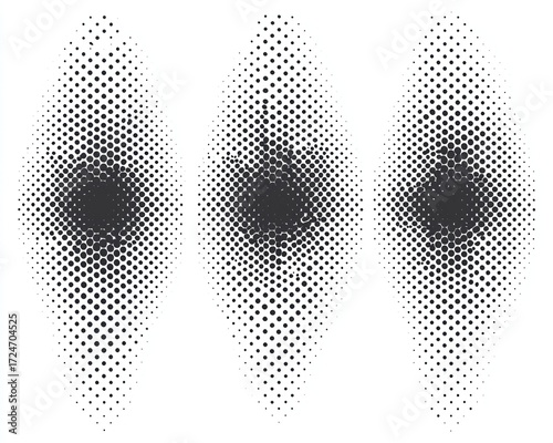 Abstract halftone shapes on white background