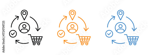 Customer journey icon vector. location tracking and seamless cart checkout symbol. vector illustration.