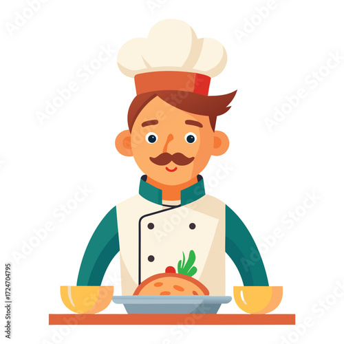 male chef prepare food semi flat colorful vector icon