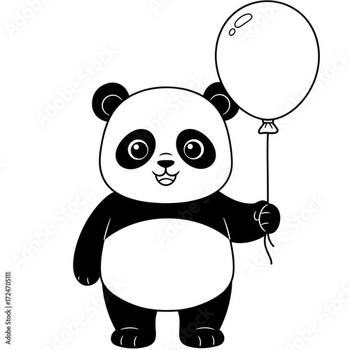 Photography A cute cartoon panda stands upright, smiling brightly while holding a shiny balloon