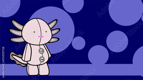 plush toy axolotl character cartoon gift card background in vector art