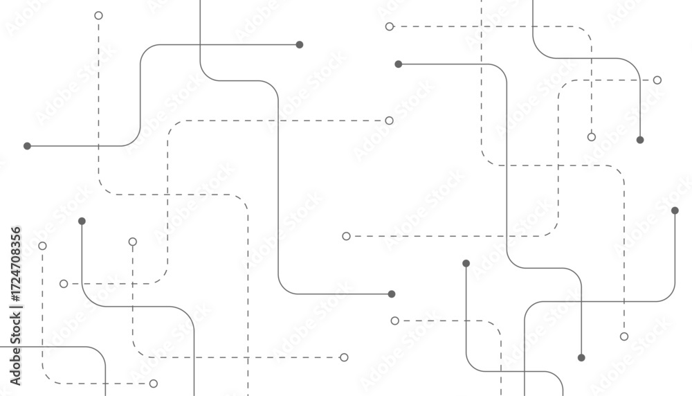 Obraz premium Minimalist technology circuit pattern, abstract digital network lines on white background, clean geometric data flow connection graphic, modern high-tech communication infrastructure design