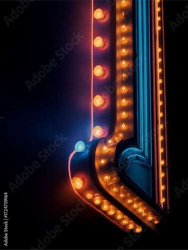 Retro Neon Arrow Sign: A captivating close-up of a vintage arrow sign, illuminated by retro neon lights. The image encapsulates the energy of city nightlife and timeless, vintage glamour. 