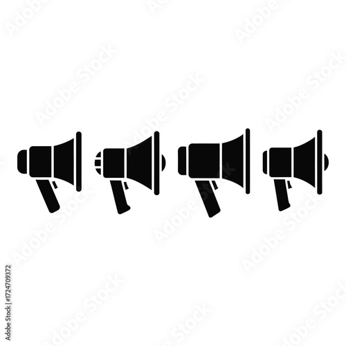 Four silhouette megaphones amplifying sound and announcing messages concept