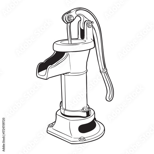 Vintage Water Pump Illustration: A classic illustration of a vintage water pump, evoking a sense of nostalgia and simplicity.
