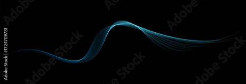 Vector abstract brush stroke wavy lines flowing smooth curve blue green light gradient isolated on black background in concept of technology, science, music, modern.