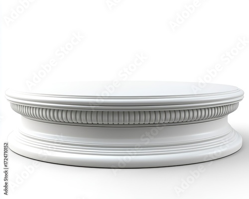 A round, white pedestal, elegantly designed
