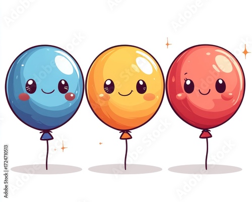 Three cartoon balloons with kawaii faces