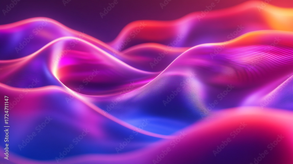 Fototapeta premium Abstract Wavy Neon Light Lines in Pink and Blue