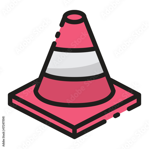 Pink and white traffic cone with thick black outline