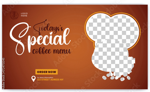 Coffee shop drink menu promotion web banner and banner template design