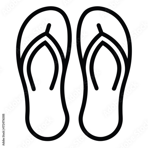 Simple black and white line art icon of flip flops for vector graphics and web design vector