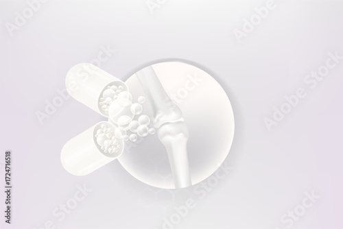 Bone and joint solutions ad, white collagen with cosmetic advertising background ready to use, illustration vector.