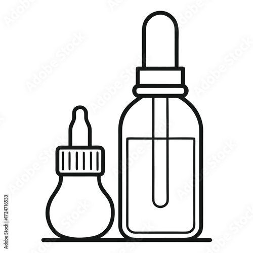 Simple black and white line drawing vector illustration of two dropper bottles scalable eps icon vector
