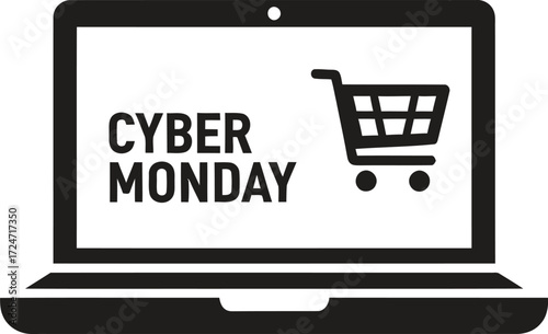 Laptop displaying cyber monday sale with shopping cart icon online shopping concept vector