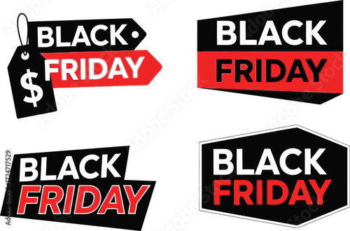 Black friday sale labels set for retail promotions and discounts vector