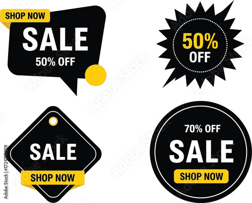 Creative sale discount offers big savings shopping promotion labels icons vector
