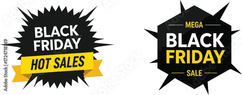 Black friday hot sales stickers promotion design elements vector