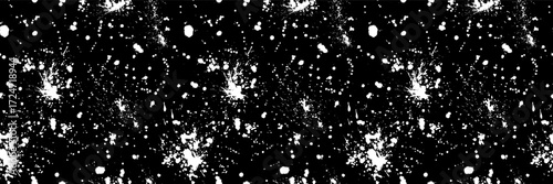 White paint splatter sprinkle seamless pattern. Ink drops and dots on black bg. Vector Halloween horror backdrop. Endless dribble drizzle texture. Halloween wrapping paper. Urban banner template