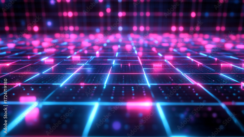 Obraz premium Abstract Glowing Circuit Board with Neon Pink and Blue Data Flow