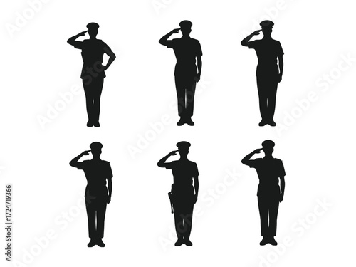 Set of six military salute silhouettes vector illustration scalable eps graphic elements vector