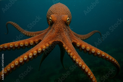 Octopus Close-Up with Detailed Suction Cups in Ocean Scene