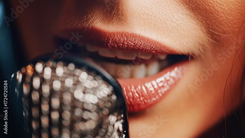 Microphone red lips singer abstract background