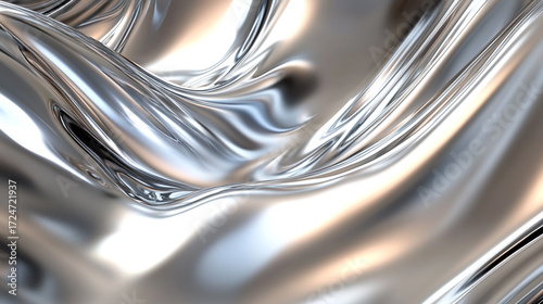 Close-up of Wavy Silvery Blue Liquid or Chrome Fabric