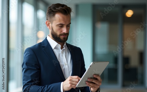 Businessman Analysing Growth With Tablet. High quality