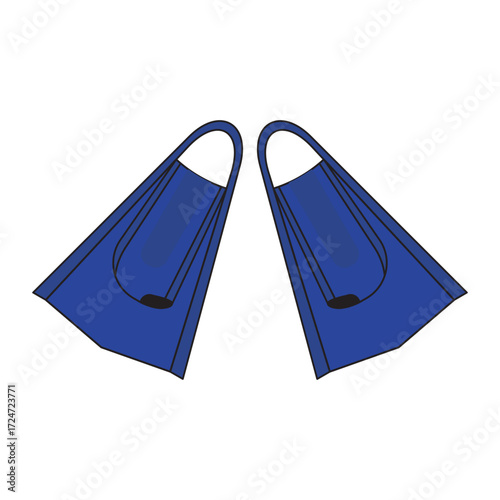 Blue swimming fins vector illustration, pair of flippers for swimming, diving, snorkeling, and underwater sports. Perfect aquatic equipment design for icons, posters, and infographics.