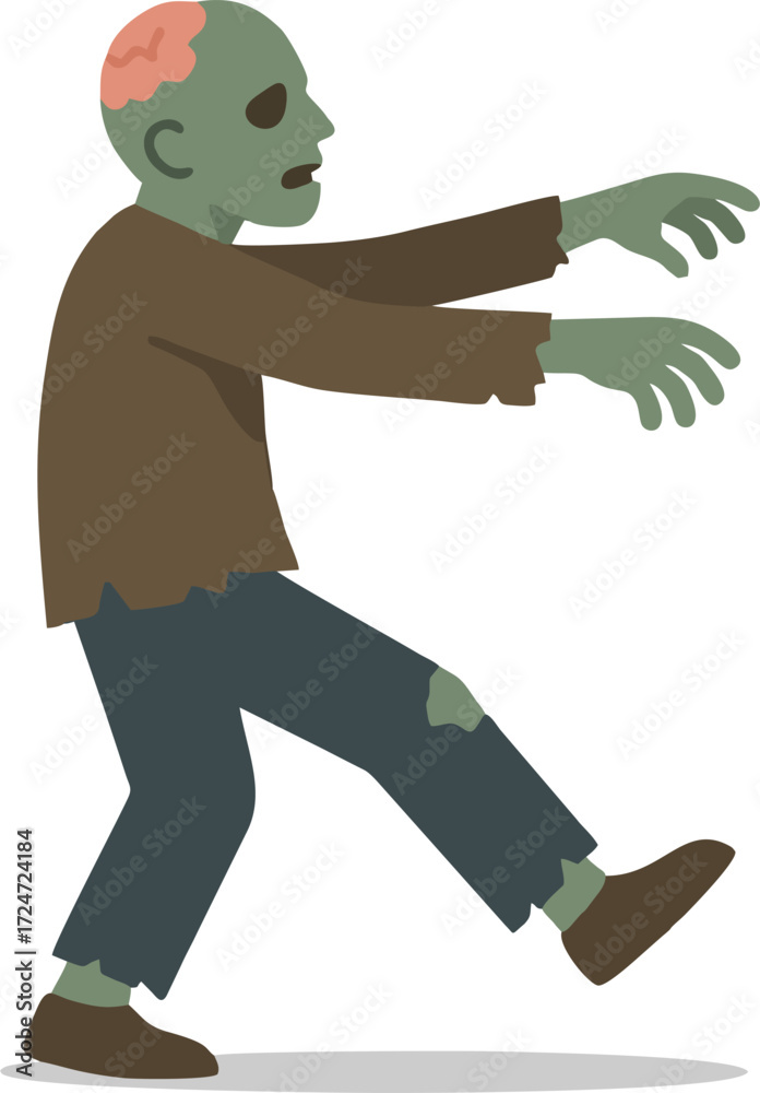 Fototapeta premium Zombie walking illustration flat design isolated on transparent background