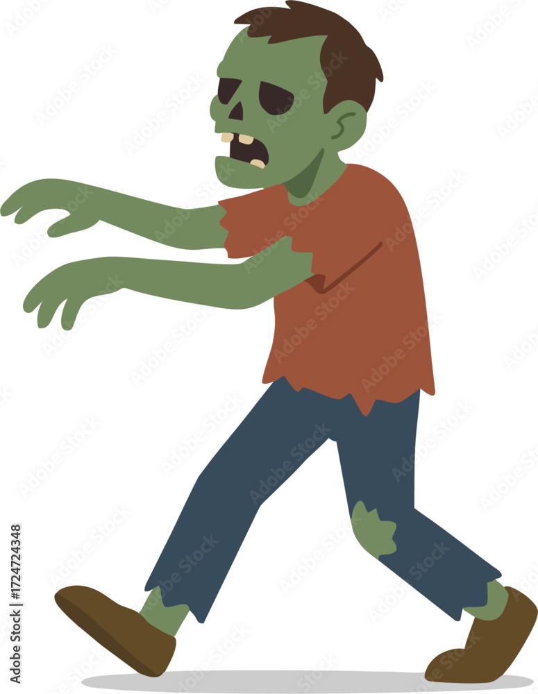 Fototapeta premium Zombie walking illustration flat design isolated on transparent background