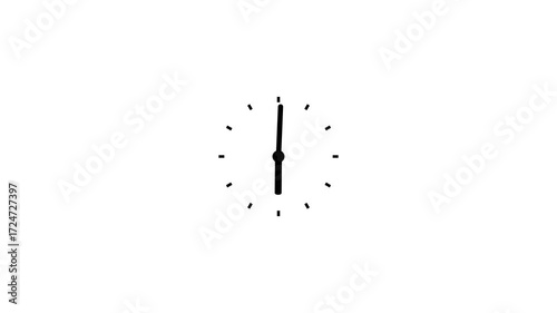 Clock spinning, black color animation on transparent background with alpha channel watch time arrows spinning turning. 24h hours.4k video. 
