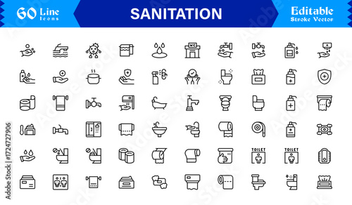 Sanitation And Hygiene Line Icon Set Professional, Modern, Minimal, And Pixel Perfect Cleaning Symbols
