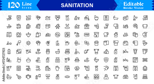 Sanitation And Hygiene Line Icon Set Professional, Modern, Minimal, And Pixel Perfect Cleaning Symbols