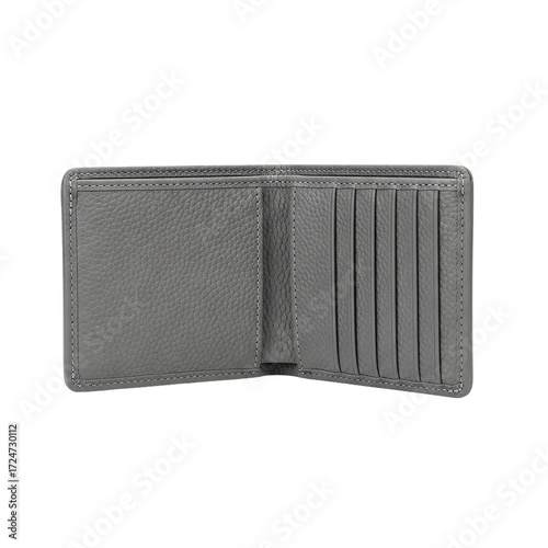 Gray Leather Wallet Open View with Multiple Card Slots Isolated Fashion Accessory Men s on transparent background