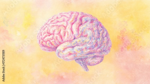 logic. An abstract brain illustration with dual-tone design, representing cognitive functions artistically. STEM education sheets, lab safety posters, designed for biotech research communications.