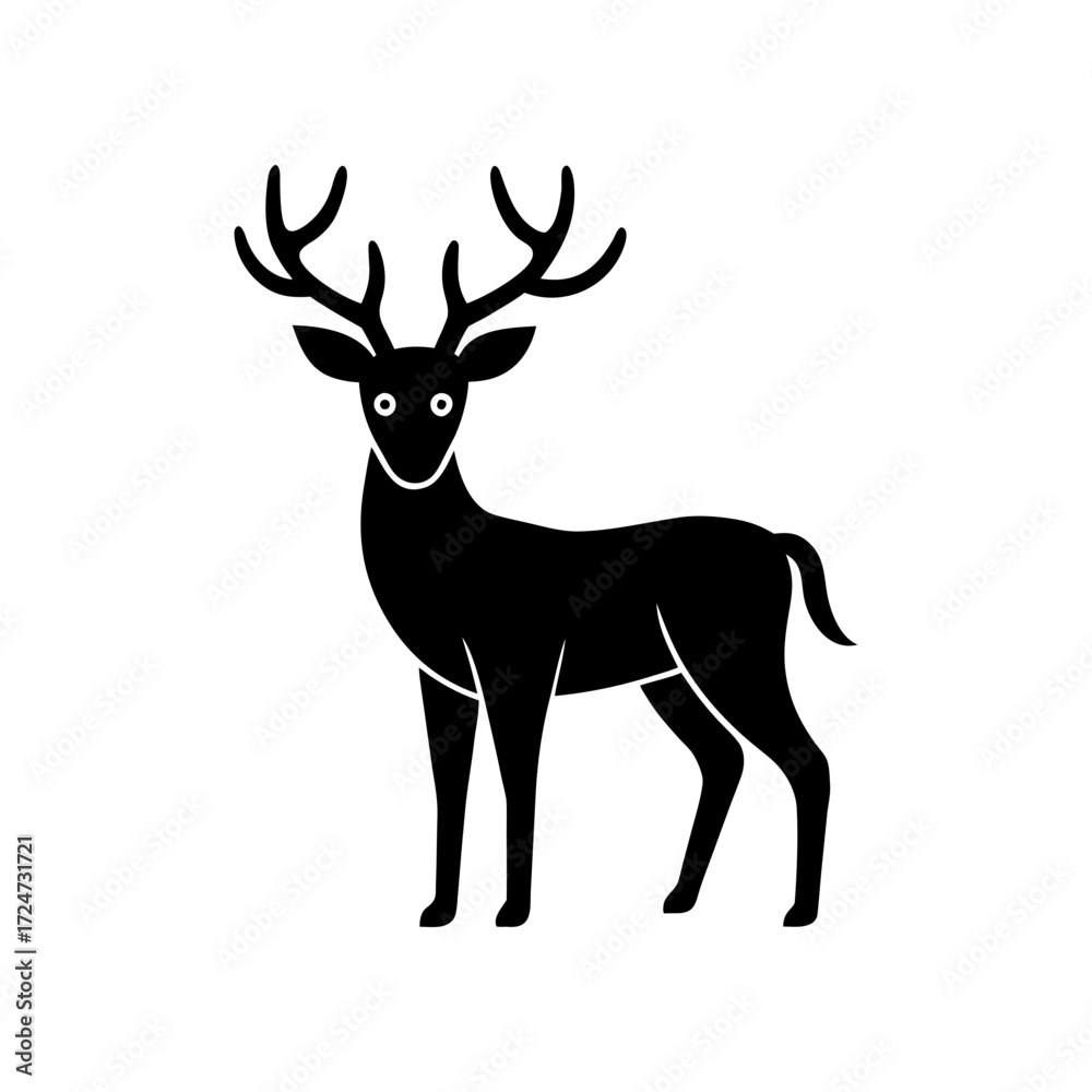 Fototapeta premium Vector art of black silhouette of a stag with antlers