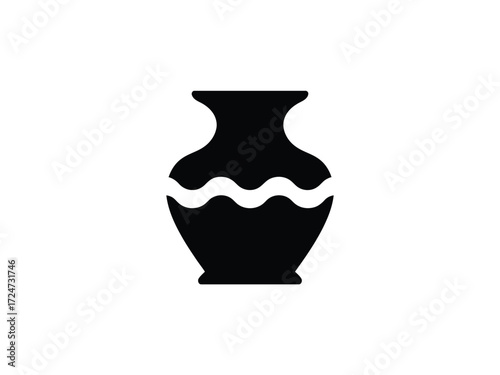 Minimalist black and white vector icon of a decorative vase for graphic design applications vector