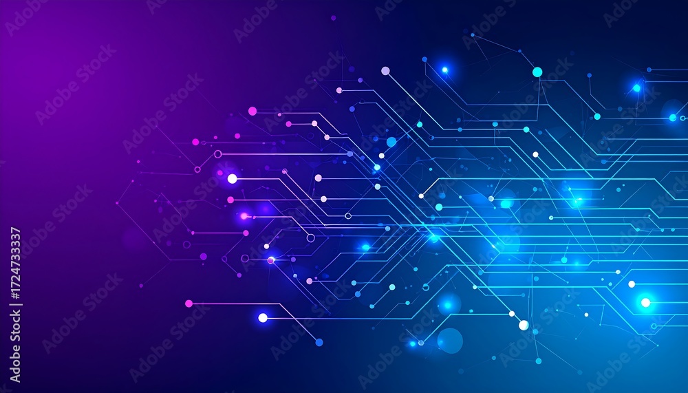 Fototapeta premium Abstract circuit board graphic with glowing lines and points (1)