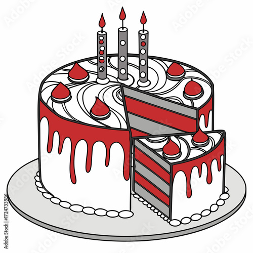 Illustration of a cake with candles, showcasing dessert and celebration, perfect for birthday or party