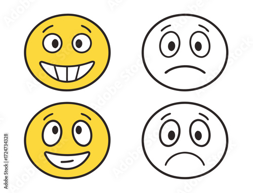 Cartoon emoticons showing various emotions happy and sad faces illustration