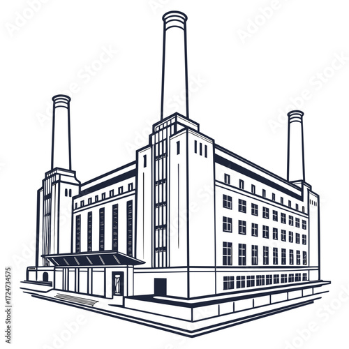 Illustration of battersea power station, an iconic symbol of londons industrial past, showcasing its architectural grandeur and historical significance