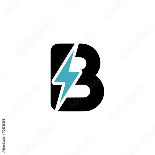 Free Download Letter B Logo with Blue Lightning Bolt, Bold and modern letter B logo featuring a sharp blue lightning bolt, symbolizing speed, energy, and tech innovation 
 - GFXLoad